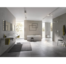 Moderne badkamer met wastafel, bad, douche en toilet.