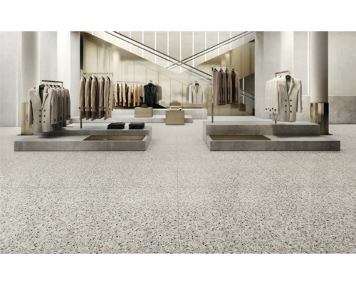 Vloertegels in kledingwinkel met terrazzo patroon