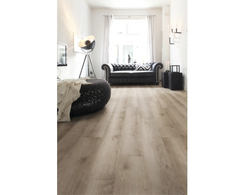 Lichte woonkamer met houten vloer, bank en decoratie