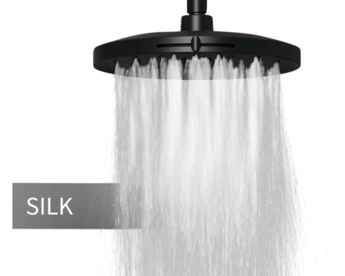 Zwarte douchekop met waterstraal