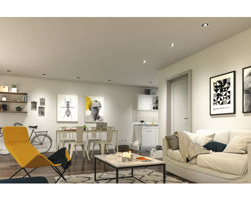 Woonkamer met meubels en inbouwspots voor kamerverlichting