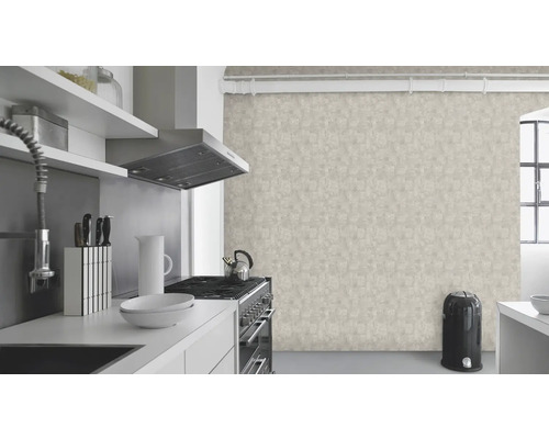 Moderne keuken met stijlvol behang op de muur