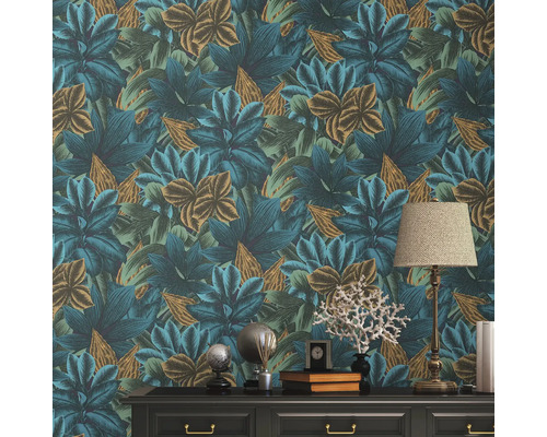 Kamer met botanisch behang met bladerenpatroon