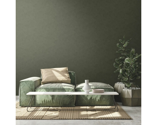 Woonkamer met bank, kussen, tafel en kamerplant