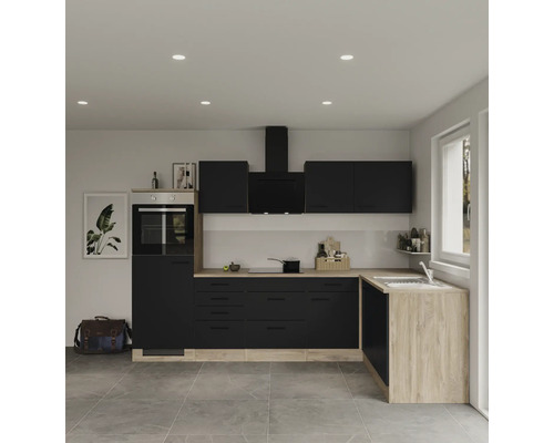 FLEX WELL Hoekkeuken Capri zwart 280x170 cm FLEX WELL Hoekkeuken Capri zwart 280x170 cm