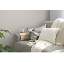 Woonkamerdecoratie met kussens, deken en sofa-armblad