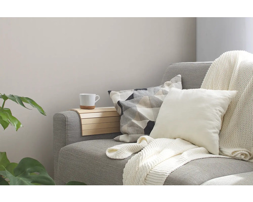 Woonkamerdecoratie met kussens, deken en sofa-armblad