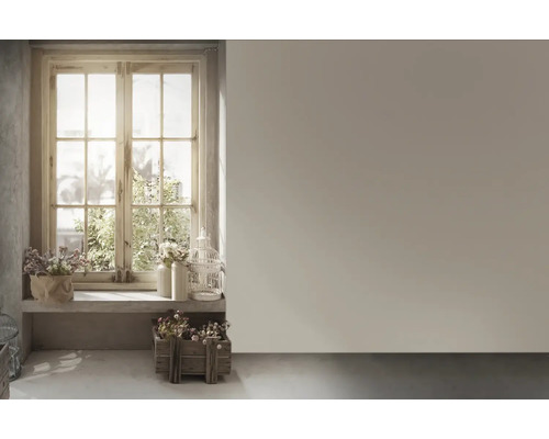 Lichte kamer met raam, bloemen op de vensterbank en houten kist