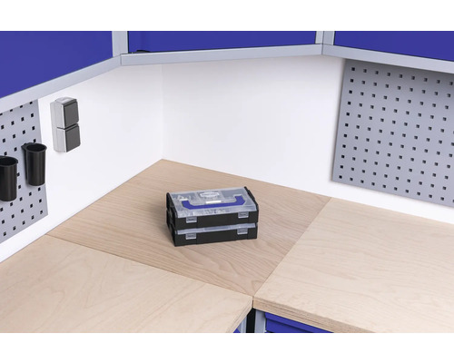 Werkbank met gereedschapskist en gereedschapswand