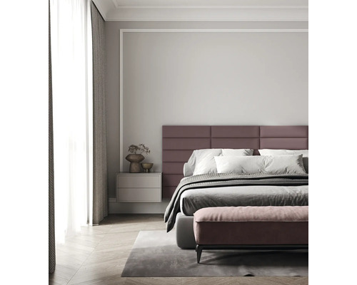 MOLLIS Wandkussen Matt Velvet oudroze 60x15 cm Slaapkamer met bed, gewatteerd hoofdeinde, nachtkastje en vloerkleed