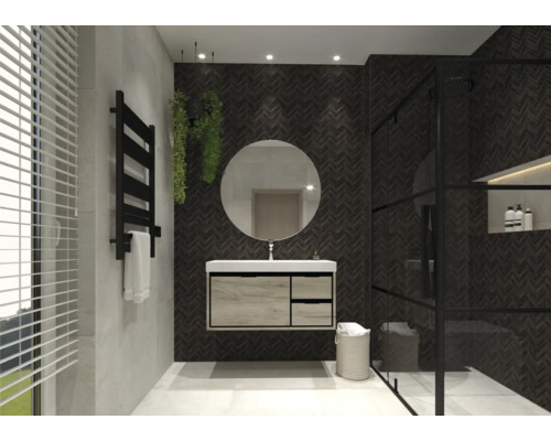 Moderne badkamer met wastafel, spiegel en douche