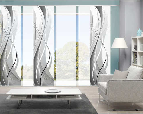 Kamerweergave met schuifgordijnen met grafisch patroon