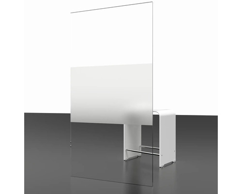 Glazen scheidingswand met laag scherm en wit frame