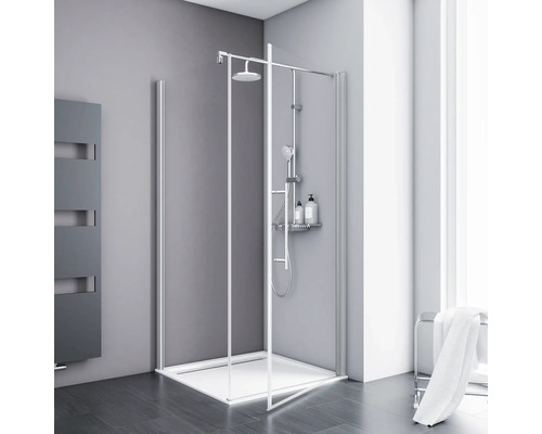 SCHULTE Douchedeur met zijwand Alexa Style 2.0 80x80 cm aluminium Inloopdouche met douchekop en opbergruimte in een moderne badkamer.