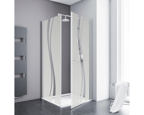 SCHULTE Douchedeur met zijwand Alexa Style 2.0 80x80 cm aluminium Douchecabine met grijze golvende lijnen in de badkamer