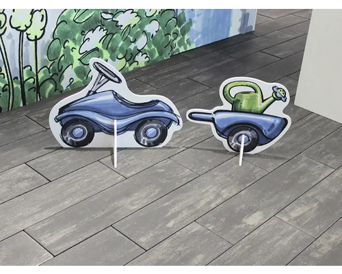 Illustratie van een loopauto en een kruiwagen met gieter