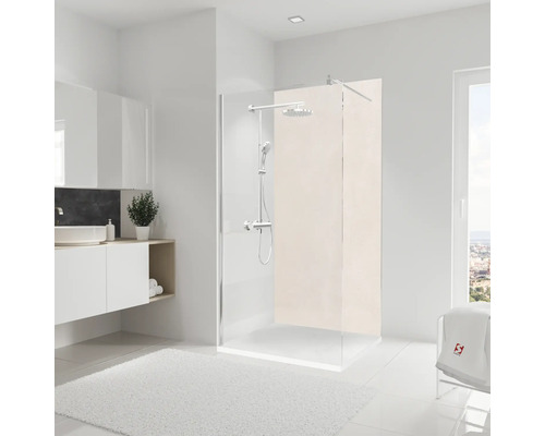 SCHULTE Doucheachterwand DecoDesign beige 210x100 cm Badkamer met douchecabine, wastafel en spiegel