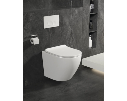 Moderne badkamer met wandcloset, bedieningspaneel en toiletpapierhouder