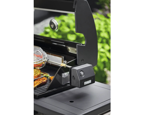 Detailweergave van een grillapparaat met draaispit en gegrild voedsel