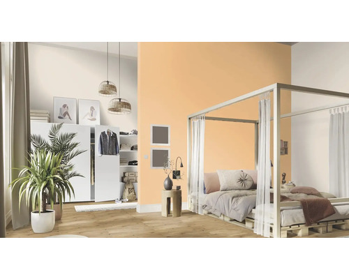 Slaapkamer met hemelbed, kledingkast en kamerplanten voor een lichte en vriendelijke sfeer.