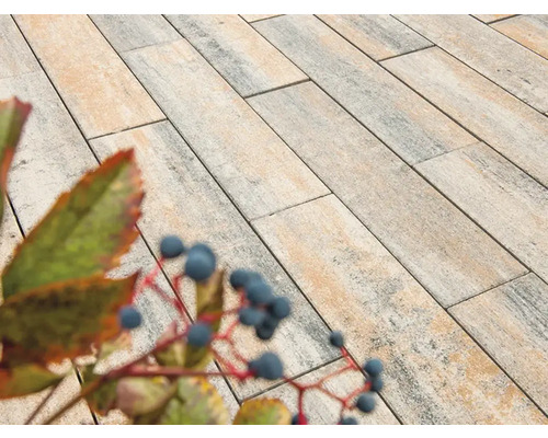 Rechthoekige bestratingstenen met een rustieke uitstraling in de tuin.