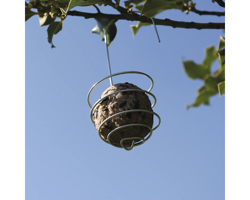 Vogelvoederbol in spiraalhouder om aan een tak te hangen.