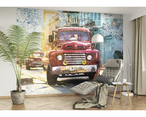 Fotobehang met rode oldtimer truck in vintage stijl
