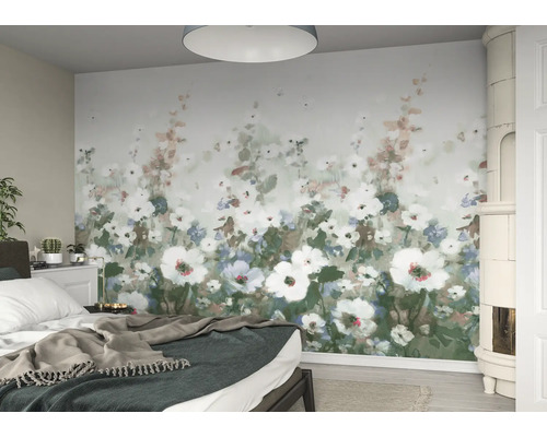 Slaapkamer met bloemen fotobehang