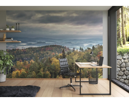 Modern kantoor met fotobehang, bureau en bureaustoel