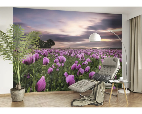 Muurdecoratie met klaprozenveld in de woonkamer