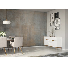 Eetkamer met eettafel, stoelen, dressoir en wandpanelen in modern design