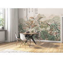 Eetkamer met jungle fotobehang, eettafel en stoelen