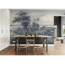 Eetkamer met fotobehang met olifantenmotief, tafel en stoelen