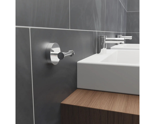 Badkamer met wastafels, kranen en kapstok