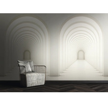 Wandafbeelding met een tunnelpatroon, met een fauteuil