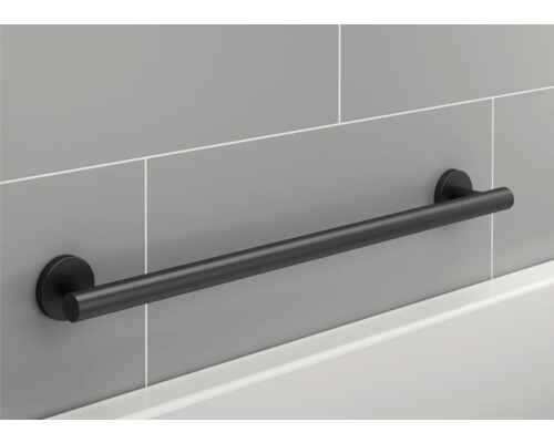 Zwarte badkamerbeugel voor wandmontage op een grijze muur