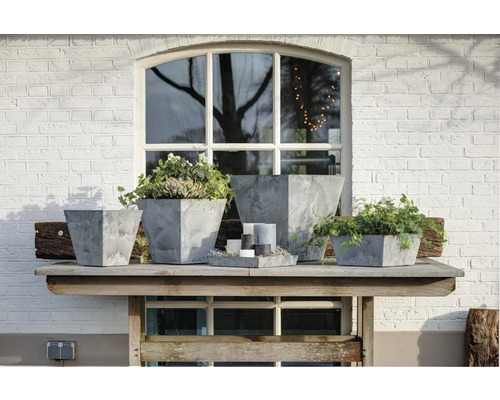 Decoratieve plantenbakken van aardewerk op een houten tafel voor een raam