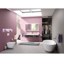 Badkamer met toilet, wastafel, spiegel, bad en inloopkast