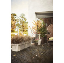 Gedecoreerd balkon met planten in potten en rechthoekige plantenbakken