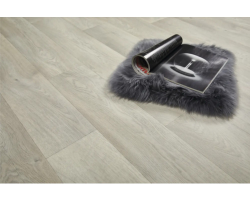 Lichte laminaatvloer met vloerkleed en tijdschrift