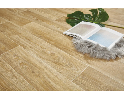 Houten laminaatvloer met boek en decoratie