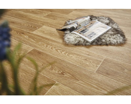 Gelegde vloer met houtlook, daarop tijdschrift en imitatievacht