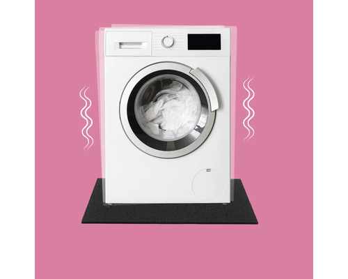 Een wasmachine staat op een antitrillingsmat.