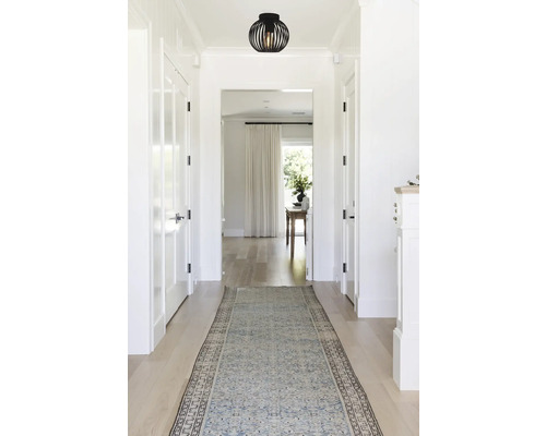 Gang met tapijt, plafondlamp en deuren