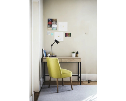 Studeerkamer met bureau, bureaulamp en bureaustoel.