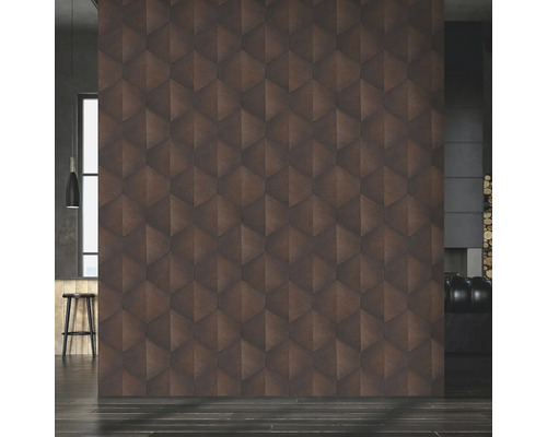 Interieur met donkerkleurig behang met 3D kubusdesign