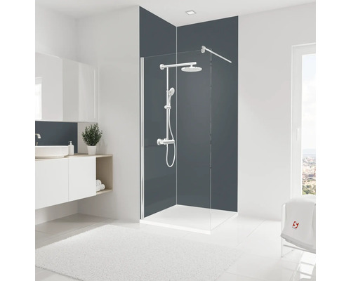 SCHULTE Douche-achterwandset DecoDesign antraciet 255x90 cm Douchecabine met douchesysteem in een lichte badkamer