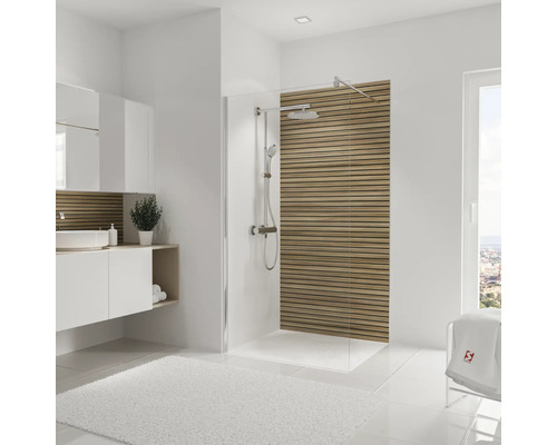 SCHULTE Doucheachterwand DecoDesign bruin 210x100 cm Moderne badkamer met douche, wastafel en spiegel