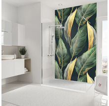 Moderne badkamer met douche en wandpaneel met plantenmotief