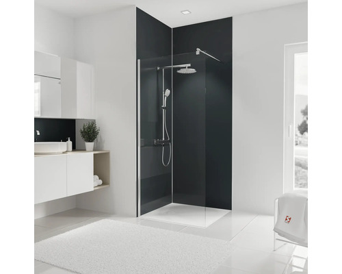 SCHULTE Douche-achterwandset DecoDesign antraciet 255x90 cm Badkamer met douchewand, wastafel en badmat